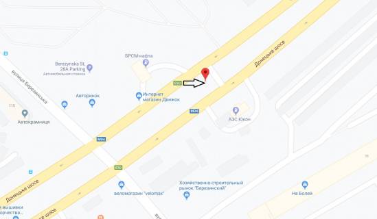 Бэклайт A в Днепр (Днепропетровск), 8х4  Донецьке шосе - вул. Березинська, навпроти ТРЦ "Караван", на розділовій смузі,  рух в сторону виїзду з міста схема