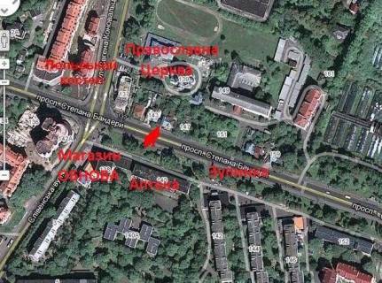Билборд A в Тернополе, 3x6  Бандери вул., 72 - Слівенська вул. схема