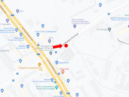 Билборд A в Кременчуге, 3x6  Пугачова вул. / Київська вул., біля АЗС схема