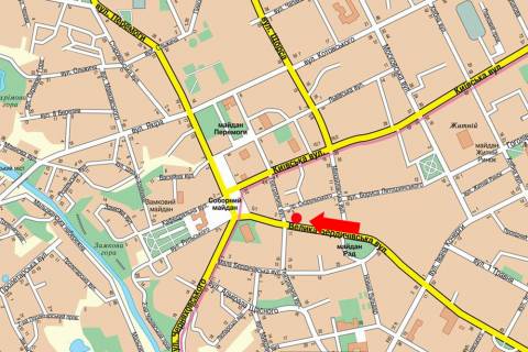 Citylight  in Zhytomyr, 1.8x1.2  Berdicivs'ka st., 7 / Teatral'na st., bila magazinu "Brejn", Avtodoroznogo koledzu, na svitlofori scheme