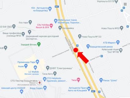 Видеоборд A в Киеве Кільцева дорога, роздільник, навпроти супермаркетів "Ашан", "Ельдорадо", ТРЦ "Променада парк", в напрямку просп. Берестейський (Перемоги) - 371713 схема