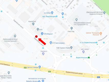 Билборд  в Киеве, 3x6  Харківське шосе, 201/203, в сторону Дарницької пл. (колиш. Ленінградська пл.) схема