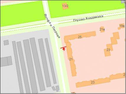 Білборд, Бігборд (Борд)  A у Одесі Сім’ї Глодан вул. (Ільфа і Петрова)., 21 - Князя Ярослава Мудрого просп. (Академіка Глушка просп.)., 25 схема