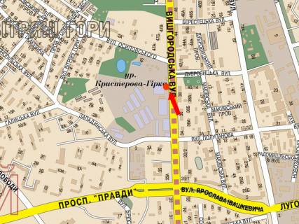 Билборд  в Киеве, 3x6  Вишгородська вул., 45, біля ЖК "Паркове місто", в бік Шевченка пл. схема