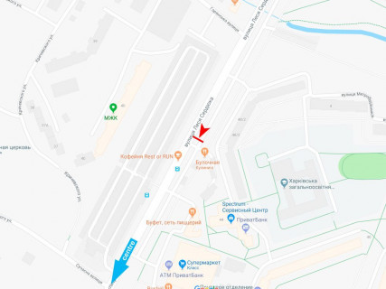 Билборд B в Харькове, 3x6  Леся Сердюка (Командарма Корка) вул., 48, МЖК Інтернаціоналіст, в центр схема
