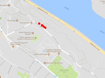 Ситилайт  в Киеве, 1.8x1.2  Паркова дорога вул., 50 м. до Паркового мосту, в бік Грушевського вул., Європейської пл. схема