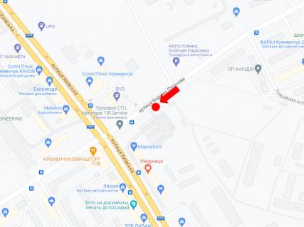 Billboard B in Kremenchuk, 3x6  Pugacova st. / Kiivs'ka st., bila AZS scheme