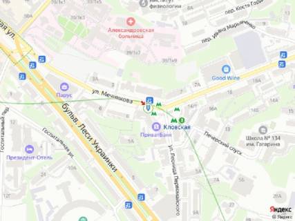 Видеоборд A в Киеве Мечникова вул., 10/2, біля ст.м. "Кловська", прайс за трансляцію ролика 10 сек 1вихід/80 сек, з 0:00 до 23:59 - 402382 схема