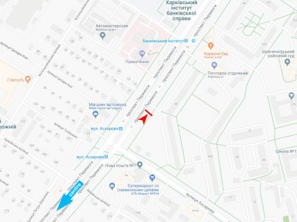 Білборд, Бігборд (Борд)  A у Харкові, 3x6  Перемоги пр., 48, з центру схема