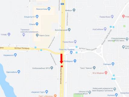 Скроллер A в Киеве, 3x6  Богатирська вул., 5 - вул. Полярна, 200 м до світлофора, роздільник, в бік просп. Степана Бандери (Московський), ст.м. Почайна (колишня Петрівка) - 470644 схема