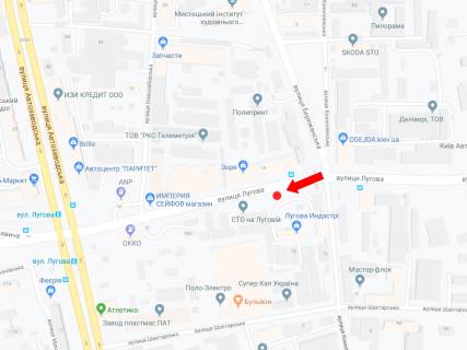 Билборд  в Киеве, 3x6  Лугова вул. - вул. Бережанська, на світлофорі, в сторону вул. Автозаводська, вул. Вишгородська схема