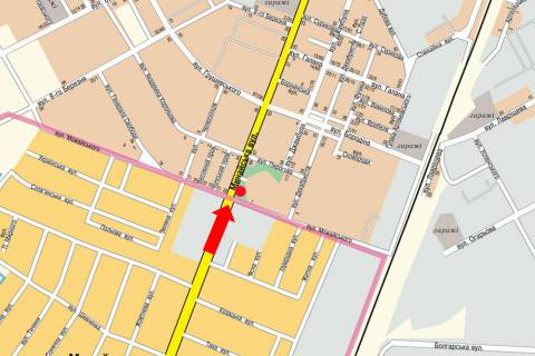 Билборд A в Ужгороде, 3x6  Минайська вул. / Ігоря Сікорського (Можайського) вул., в центр схема