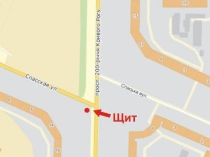 Билборд A в Кривом Роге, 3x6  200-річчя Кривого Рогу пр., 14 - Спаська вул., у бік 30 років Перемоги пл. схема