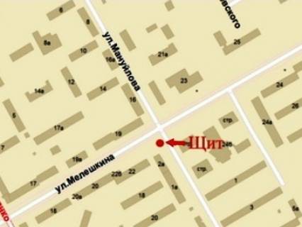 Билборд B в Кривом Роге, 3x6  Володимира Великого (кол. Мелешкіна) вул., 22 - Мануйлова вул., 2а, у бік Артема пл. схема