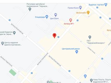 Видеоборд A в Черкассах Смілянська вул., 44, аптека "Мед Сервіс", №Дн066, прайс за ролик 10 сек 1 вихід/5 хвилин, з 8:00-22:00. Розрахунок для інших параметрів трансляції уточнюйте у менеджера. - 301594 схема