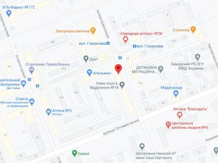 Видеоборд A у Запоріжжі Орджонікідзе ул., 11, аптека "Мед Сервіс", №Дн115, прайс за ролик 10 сек 1 вихід/5 хвилин, з 8:00-22:00. Розрахунок для інших параметрів трансляції уточнюйте у менеджера. - 301360 схема