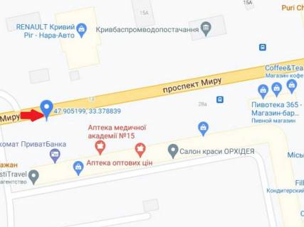 Ситилайт A в Кривом Роге, 1.8x1.2  Миру пр., 28, у бік 95 кв. схема