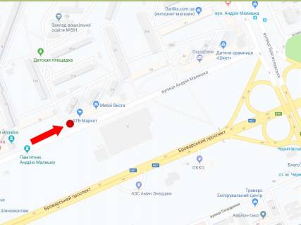 Білборд, Бігборд (Борд)  B у Києві, 3x6  Малятко вул., 25/1, біля супермаркету "АТБ", в сторону ст.м. "Чернігівська" схема
