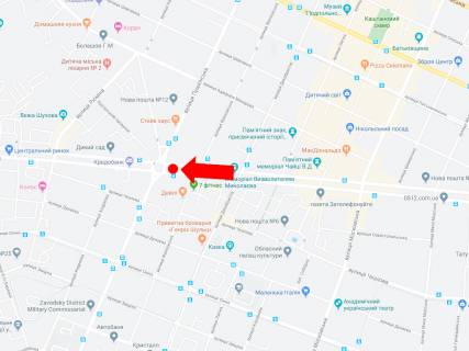 Prismatron, Prism  in Mykolaiv, 3x6  Central'nij av. (kol. Lenina av.) / Puskins'ka st., rozdil'nik, bila supermarketu "El'dorado", v bik portu - 447576 scheme