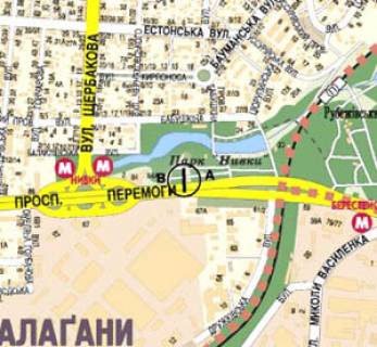 Билборд B в Киеве просп. Берестейський (Перемоги)., парк "Нивки", лівий схема
