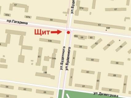 Билборд A в Кривом Роге, 3x6  Гагаріна пр., 58а - Васякіна (кол. Буденного) вул., у бік Маяковского пл. схема