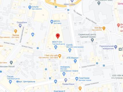 Видеоборд A в Днепр (Днепропетровск) Глінки вул., 2, аптека "Мед Сервіс", №Дп080, прайс за ролик 10 сек 1 вихід/5 хвилин, з 8:00-22:00. Розрахунок для інших параметрів трансляції уточнюйте у менеджера. - 301315 схема