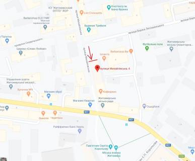 Видеоборд A в Житомире, 2.88x4.8  Михайлівська вул., 4, в сторону вул Великої Бердичівської (Прайс за місяць, ролик 10 сек 1вих / 15 хв з 7 до 23, розрахунки для інших параметрів розміщення уточнюйте у менеджера) - 250285 схема
