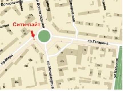 Ситилайт  в Кривом Роге, 1.8x1.2  Горького пл. - Миру пр., 37 - Металургів пр. схема