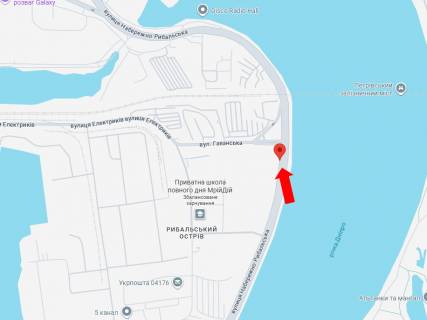 Білборд, Бігборд (Борд)  B у Києві, 3x6  Набережно-Рибальська вул. – вул. Електриків, на світлофорі, від центру схема