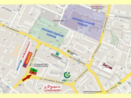 Білборд, Бігборд (Борд)   у Івано-Франківську, 3x6  Південний бульвар - Бельведерська (Московська) вул., біля магазину "Колібріс" схема
