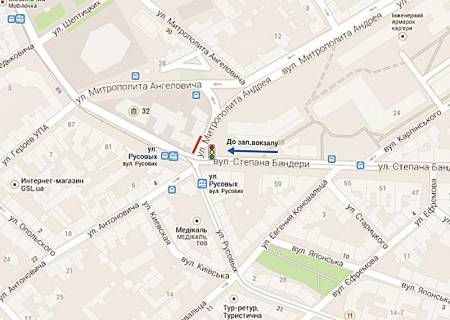 Prismatron, Prism A in Lviv, 3x6  Banderi st., 32a - Mitropolita Andrea st. - Antonovica st. - 431036 scheme