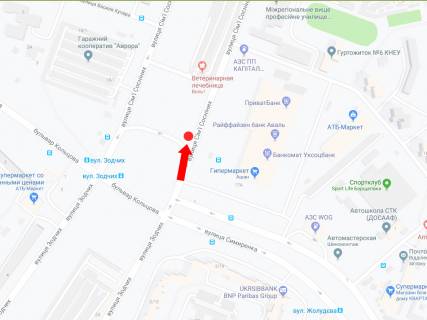 Билборд  в Киеве, 3x6  Сім'ї Сосніних вул. - Миколи Руденка бульвар (Кольцова бульвар), біля супермаркету "Ашан", в бік просп. Леся Курбаса (50-річчя Жовтня) схема