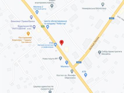 Видеоборд A в Немирове Горького вул., 88, аптека "Конекс", прайс за ролик 10 сек 1 вихід/5 хвилин, на двосторонньому екрані, від 144 виходів на день. Розрахунок для інших параметрів трансляції уточнюйте у менеджера. - 301457 схема