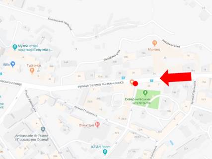 Сiтiлайт  у Києві, 1.8x1.2  В. Житомирська вул. / Гончара вул., на світлофорі, в сторону Львівська пл. схема