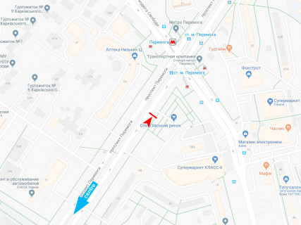 Білборд, Бігборд (Борд)  A у Харкові, 3x6  Перемоги пр. - Свободи пр., 43а, з центру схема