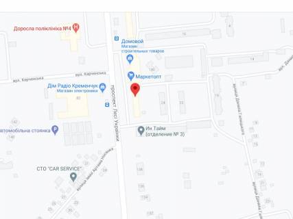 Видеоборд A в Кременчуге Украинки пр., 69, аптека "Мед Сервис", №Х058, прайс за ролик 10 сек 1 виход/5 минут, с 8:00-22:00. Расчет для других параметров трансляции уточняйте у менеджера. - 301403 схема