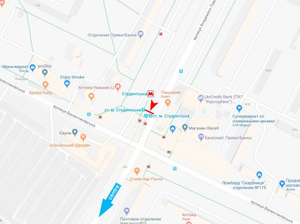 Ситилайт A в Харькове, 1.8x1.2  Павлова вул., 307, зупинка "ст.м. Студентська", в центр схема