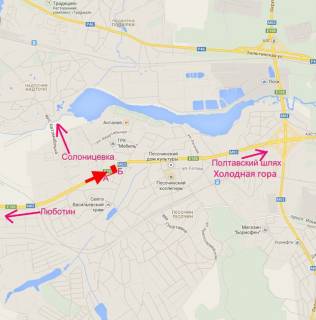 Билборд A в Песочине, 3x6  Комарова вул. - Полтавський шлях, с. Пісочин, в центр схема