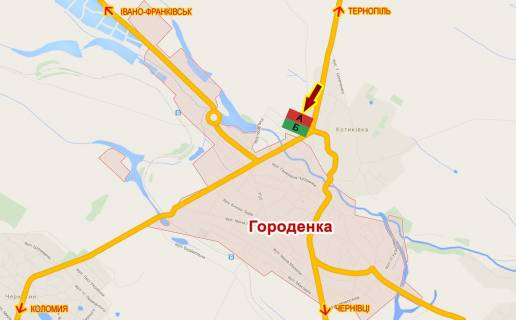 Билборд A в Городенке В'їзд в місто з боку Тернополя схема