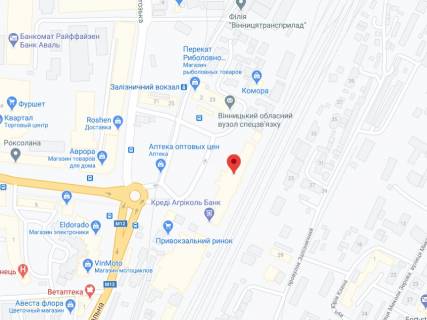 Видеоборд A в Виннице Привокзальна пл.(колишня Героїв Сталінграду) , 1, аптека "Конекс", прайс за ролик 10 сек 1 вихід/5 хвилин, на двосторонньому екрані, від 144 виходів на день. Розрахунок для інших параметрів трансляції уточнюйте у менеджера. - 301258 схема