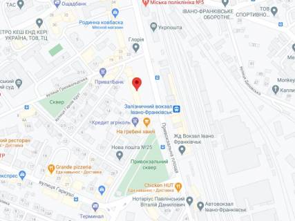 Видеоборд A в Ивано-Франковске Привокзальна пл., 9, аптека "Мед Сервіс", №Л051, прайс за ролик 10 сек 1 вихід/5 хвилин, з 8:00-22:00. Розрахунок для інших параметрів трансляції уточнюйте у менеджера. - 301372 схема