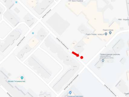 Ситилайт  в Киеве, 1.8x1.2  Почайнинська вул. - вул. Сковороди, біля БЦ Podil Plaza, в сторону Набережно-Хрещатицької вул. схема