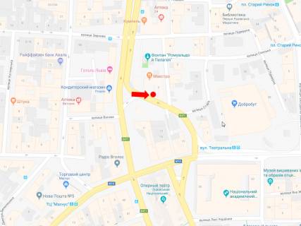 Ситилайт  в Львове, 1.8x1.2  Чорновола пр. - Різні пл., за Оперним театром (зупинка "Площа Різні") (ліва), в центр схема