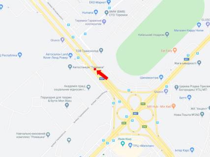 Видеоборд A в Киеве, 3x6  Кільцева дорога – вул. Теремківська, ТРЦ "Республіка парк", роздільник, Одеська пл., в бік пр. Берестейського (колиш. пр. Перемоги) - 394004 схема