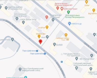 Бэклайт B в Днепр (Днепропетровск), 3.14х2.32  пл. Соборна (Жовтнева) - вул. Дмитра Яворницького (Карла Маркса) схема