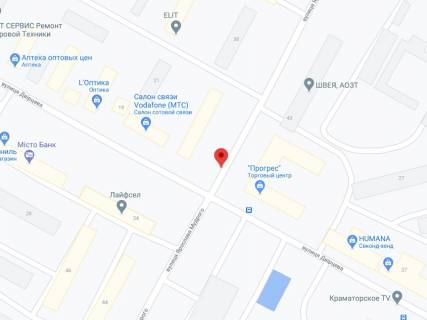 Билборд A в Краматорске Мудрого вул., 40/65н, аптека "Мед Сервіс", №Дн150, прайс за ролик 10 сек 1 вихід/5 хвилин, з 8:00-22:00. Розрахунок для інших параметрів трансляції уточнюйте у менеджера. схема