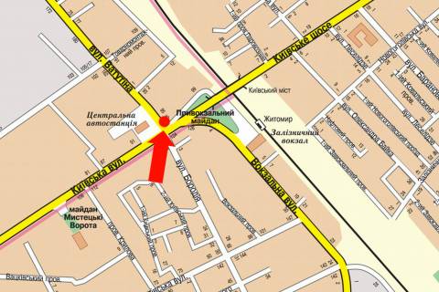 Билборд A в Житомире, 3x6  Незалежності пр. (кол. Ватутіна вул.) / Київська вул., біля автовокзалу, АЗС схема