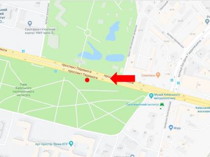 Бэклайт  в Киеве, 2.3x3.14  просп. Берестейський (Перемоги)., навпроти 32, в сторону ст. м. «Шулявська», з центру схема
