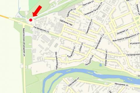 Билборд  в Мукачеве, 3x6  виїзд з міста в бік м. Ужгород, біля підприємства "Мукатекс" схема
