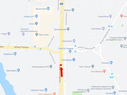 Бэклайт A в Киеве, 3x6  Богатирська вул., 5 - вул. Полярна, 200 м до світлофора, роздільник, в сторону супермаркетів "Епіцентр", "Сільпо", з центру схема